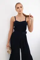 Plisovaná kombinéza s ramínky tmavě modrá