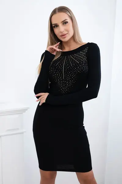 Viskózové šaty se zlatým motivem zirkonie černé