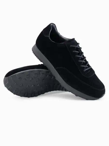 Ombre Men's sports shoes sneakers in eco leather with suede finish- black