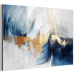 MuchoWow KOVOVÝ OBRAZ Zlatá - modrá - akvarel - umění - moderní 90x60 cm
