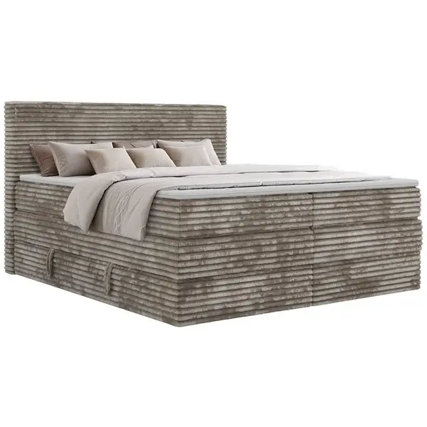 MKS POSTEL BOXSPRING TILION KING 160/200 - Světle hnědá Manšestr - H4 - Topper T25