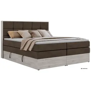 MKS POSTEL BOXSPRING ALNOR KING 200/200 - Hnědá Samet - Topper Visco - H4