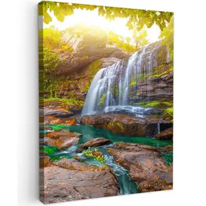 MuchoWow OBRAZ NA PLÁTNĚ Příroda - Vodopád - Rostliny - Stromy - Slunce 60x80 cm