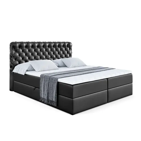 ALTDECOR AMERICKÁ postel s matrací H3 a roštem – BOXI8 – 160 × 200 cm, vysoce lesklá černá