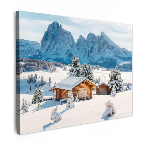 MuchoWow OBRAZ NA PLÁTNĚ Zima - Chata - Hory - Výhled - Sníh 80x60 cm