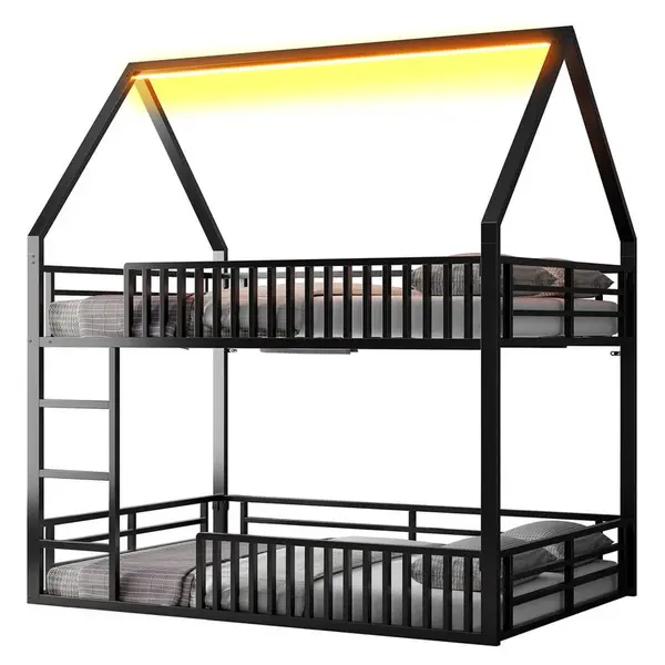 STILVORA PALANDA 140/200 cm, černá, kovová, s LED, domečkový design
