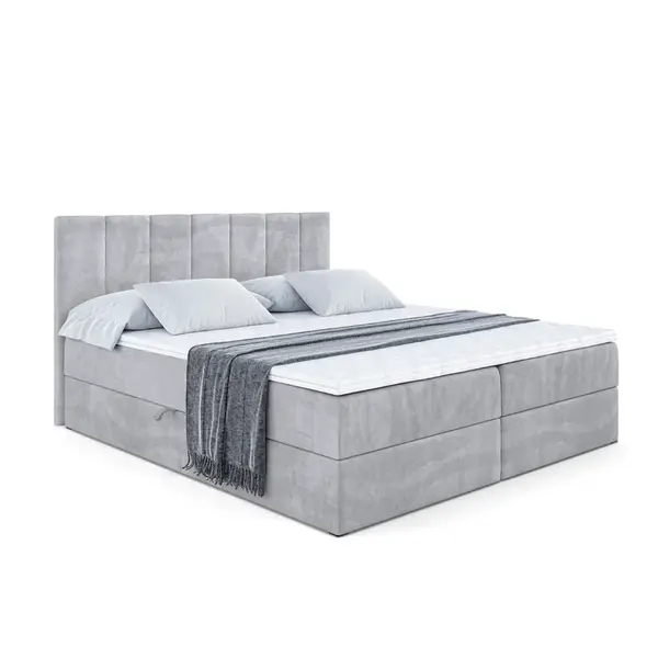 ALTDECOR AMERICKÁ postel s matrací H3 a roštem – MOETI – 140 × 200 cm, světle šedá