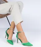 Gemre Green satin pumps embellished with rhinestones Fugatto