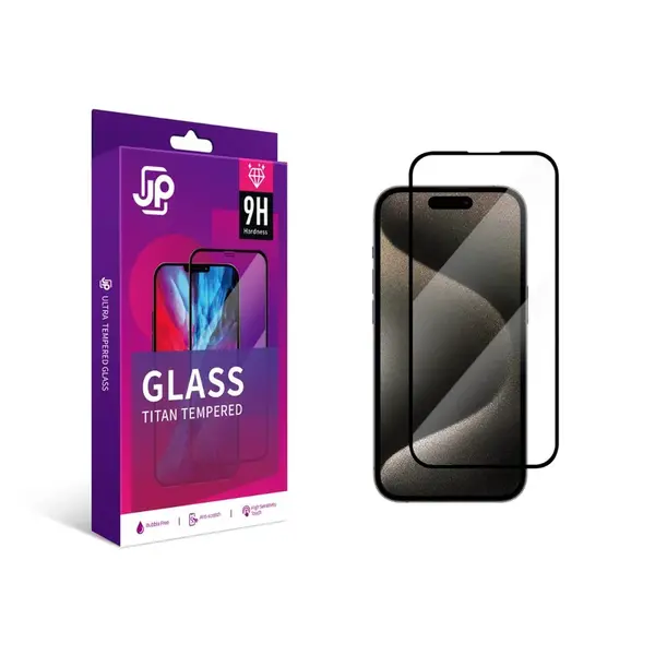 JP Titan extra odolné tvrzené sklo, iPhone 15 Pro, černé