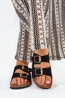 Boto Dámské sandály na korkové platformě se zlatými sponami černé Lisavionea