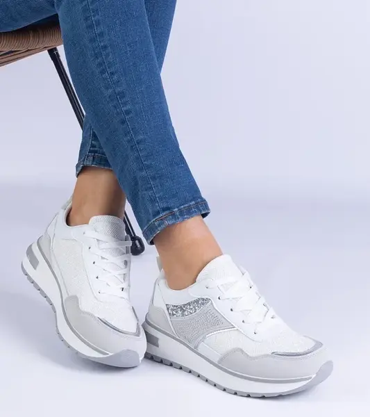 marka niezdefiniowana White sneakers decorated with glitter and rhinestones Savina