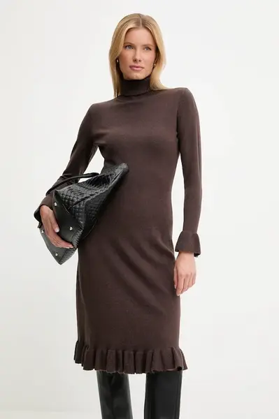 Kašmírové šaty Answear.LAB hnedá farba, midi, rovný strih