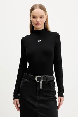 Tričko s dlouhým rukávem Guess Jeans černá barva, s pologolfem, W5BP23 KA0H1