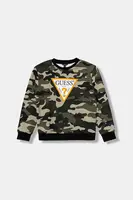 Dětská bavlněná mikina Guess zelená barva, vzorovaná, L5BQ05 KAD74