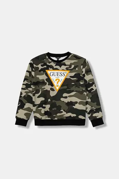 Dětská bavlněná mikina Guess zelená barva, vzorovaná, L5BQ05 KAD74
