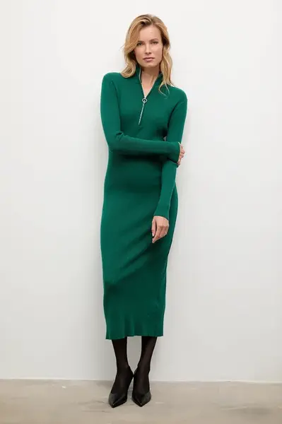 Kašmírové šaty Answear.LAB zelená barva, midi, přiléhavé