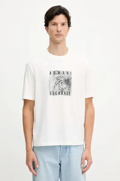 Bavlněné tričko Armani Exchange pánské, bílá barva, s potiskem, XM001448 AF10358