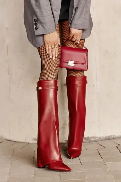 FB2 Dámske Eko Kožené Čižmy S Otočeným Zvrškom Na Opätku Bordové Avamora