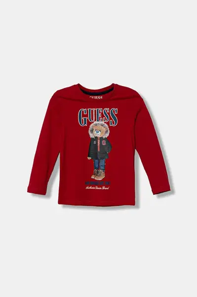 Dětské bavlněné tričko s dlouhým rukávem Guess