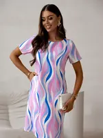 Resti Simple knee-length women's dress with short sleeves in various stripes