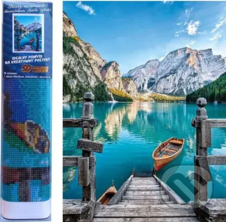 Diamantový obrázek - Jezero s loďkou 30x40cm