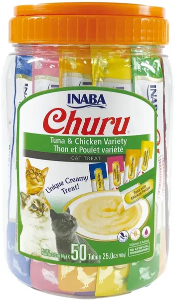 INABA Cat Churu Pyré - směs tuňáka a kuřecího 50 ks 50 x 14 g
