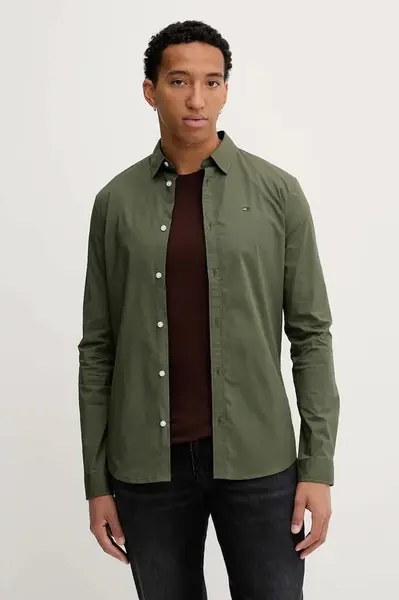 Košile Tommy Jeans pánská, tmavomodrá barva, slim, s klasickým límcem, DM0DM04405