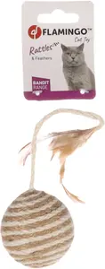 Flamingo pletená loptička s pierkami pre mačky 1 ks