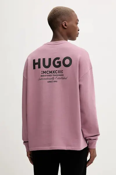 Bavlněná mikina Hugo Blue Naviu pánská, černá barva, s potiskem, 50510732