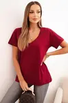 Polski Dámská bavlněná blůza s výstřihem do V a krátkým rukávem bordová