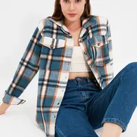Trendyol modrá kockovaná oversize/Creature tkané tričko