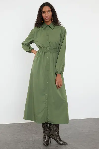 Trendyol Khaki Elastic Waist Woven Dress