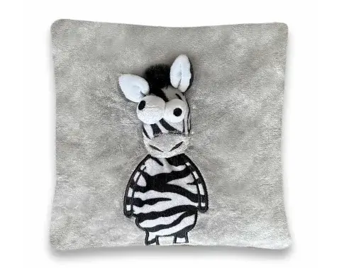Detský plyšový vankúš 3D zebra 25x25 cm, šedý%