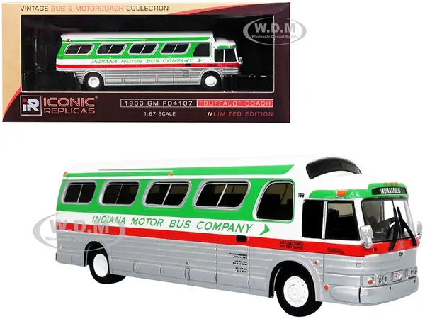 1966 GM PD4107 "Buffalo" Coach Bus "Indiana Motor Bus Company" Destination Indianapolis "Vintage Bus &amp; Motorcoach Collection" 1/87 (HO) Diecast M