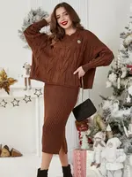 Resti Acrylic braided women's set with sweater and skirt Warm&Fuzzy