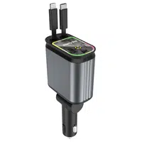 B1 66W 4 in 1 Retractable Car Phone Charger with Starlight Dual USB Ports Type-C PD Fast Charging