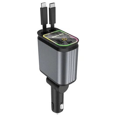 B1 66W 4 in 1 Retractable Car Phone Charger with Starlight Dual USB Ports Type-C PD Fast Charging