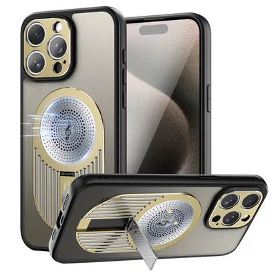 Magnetic Phone Case for iPhone 16 Pro Max Shockproof Bracket Aromatherapy & Heat-Dissipating Golden