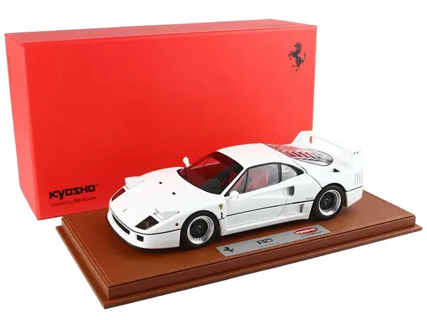 Ferrari F40 White with Black and Chrome Wheels and Red Seats with DISPLAY CASE Limited Edition to 102 pieces Worldwide 1/18 Diecast Model Car by BBR