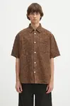 Košile Norse Projects Mo Oversized Fil Coupe SS Shirt pánská, hnědá barva, relaxed, s klasickým límcem, N40.0830.2033