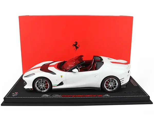 Ferrari 812 Competizione Aperta Bianco Italia Matt White with Red Stripe and Red Interior with DISPLAY CASE Limited Edition to 70 pieces Worldwide 1/