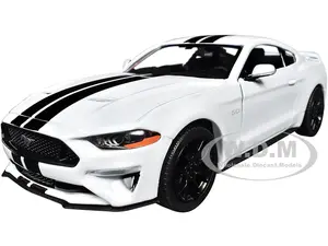 2018 Ford Mustang GT 5.0 White with Black Stripes "Timeless Legends" Series 1/24 Diecast Model Car by Motormax