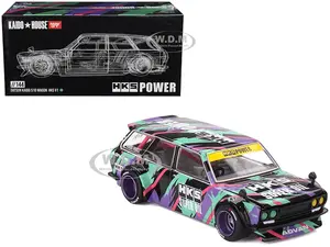 Datsun 510 Wagon RHD (Right Hand Drive) "HKS V1" Black with Graphics (Designed by Jun Imai) "Kaido House" Special 1/64 Diecast Model Car by Mini GT