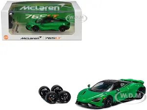 McLaren 765LT Green with Black Top and Extra Wheels 1/64 Diecast Model Car by CM Model