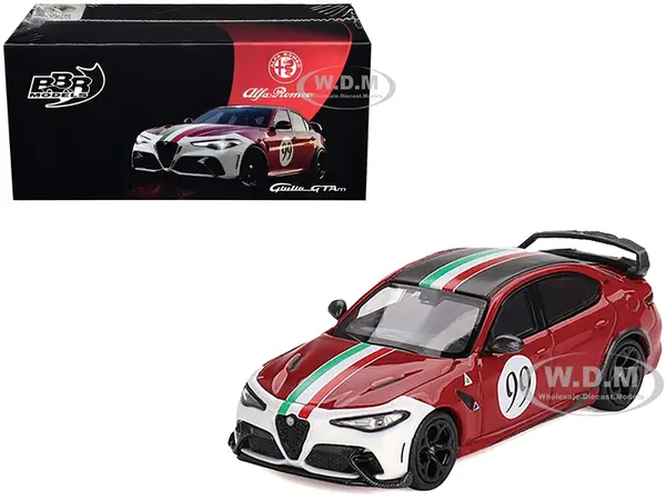 Alfa Romeo Giulia GTAm 99 Rosso GTA Red with Carbon Top and Stripes "Centro Stile" Livery 1/64 Diecast Model Car by BBR
