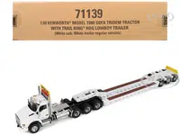 Kenworth T880 SBFA Tridem Truck with Trail King HDG Lowboy Trailer White "Transport Series" 1/50 Diecast Model by Diecast Masters