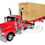 Peterbilt 389 Day Cab with Utility Dual 28.5 Flatbed Trailers with Hay Loads Viper Red with Graphics 1/64 Diecast Model by DCP/First Gear