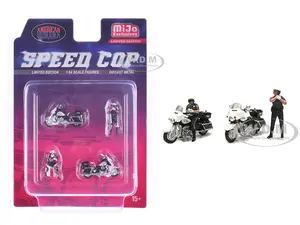 "Speed Cop" 4 piece Diecast Figure Set (2 Figures 2 Motorcycles) Limited Edition for 1/64 Scale Models by American Diorama