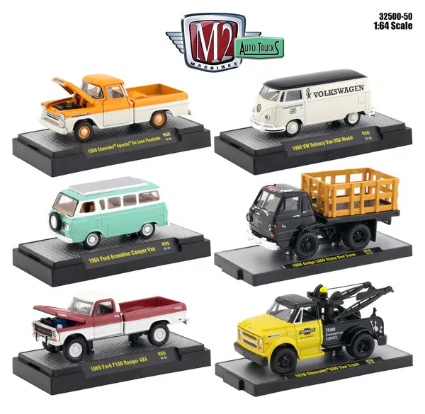 Auto Thentics 6 Piece Set Release 50 IN DISPLAY CASES 1/64 Diecast Model Cars by M2 Machines