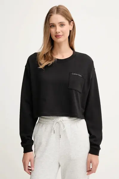 Bavlněná mikina Calvin Klein Underwear dámská, černá barva, hladká, LV00QS7516